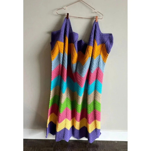 Chevron Ripple Stripe Baby Blanket Crochet Handmade Nursery Infant Shower 44x48 - Picture 2 of 7